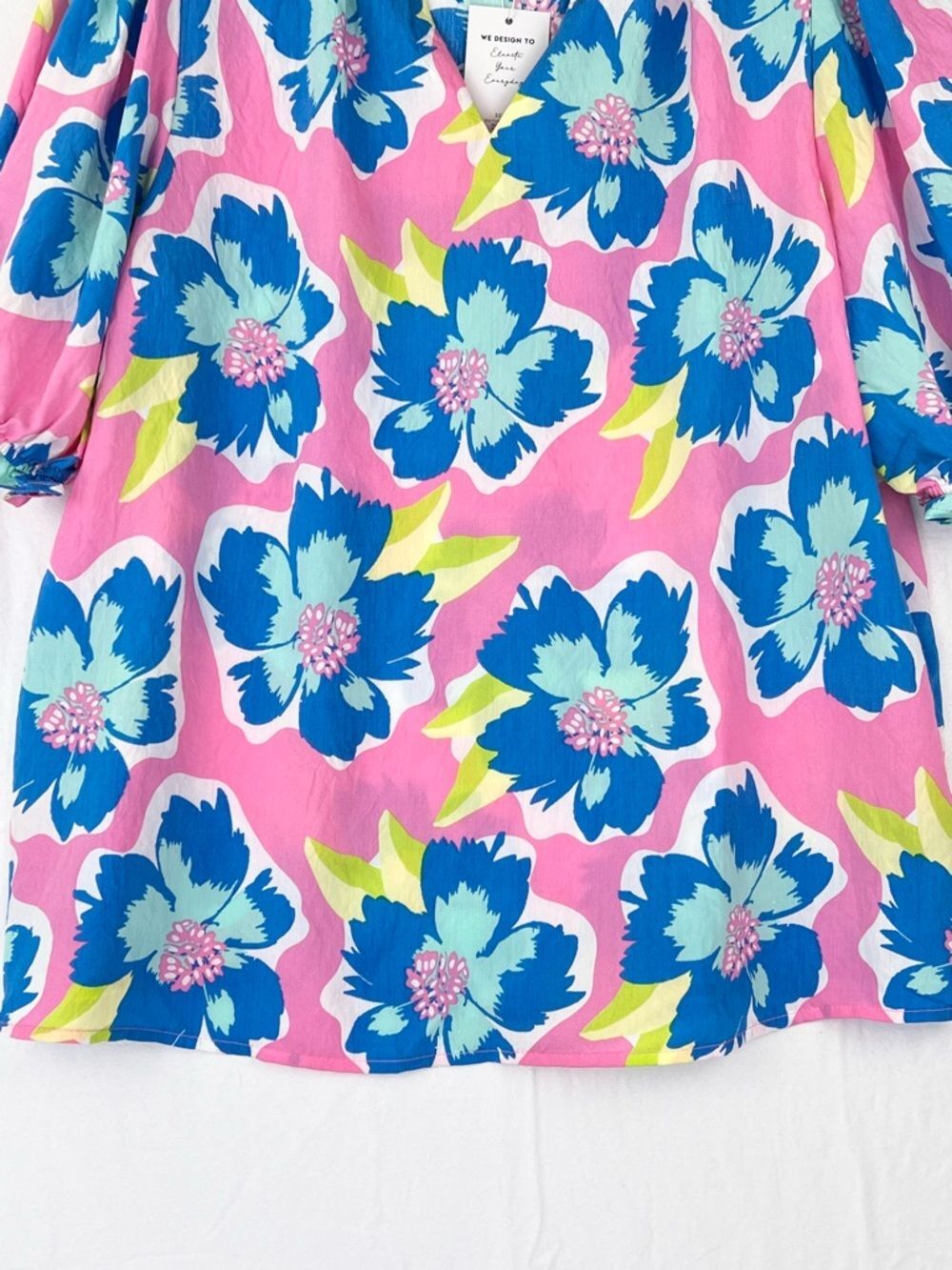 NWT Michelle McDowell Malia Sea FLower Pink Blouse Sz L Colorful Spring Casual - Picture 7 of 13